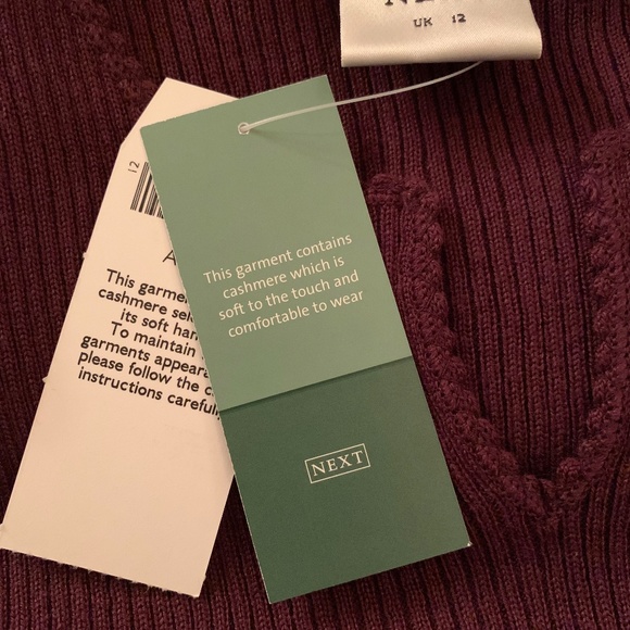 NEXT UK V-Neck Ribbed Merino Wool Blend 3/4 Sleeve Plum Top Size Small - Picture 13 of 14
